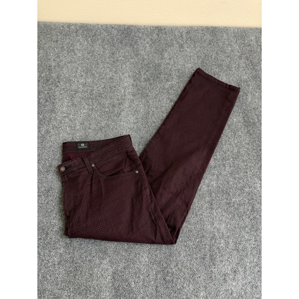 AG Adriano Goldschmied Tellis Modern Slim Pants Burgundy Houndstooth 35x34